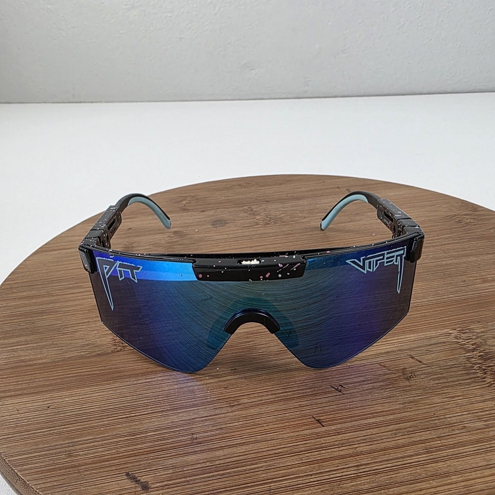 Pit Viper Bowdown Sunglasses Mens One Size Black Blue Mirrored Shield Sport